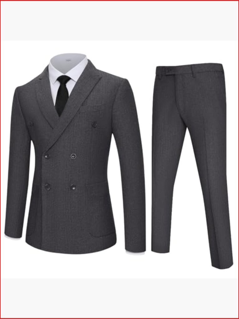 Double Breasted Tweed Suit 2 Piece Herringbone Business Wedding Groom